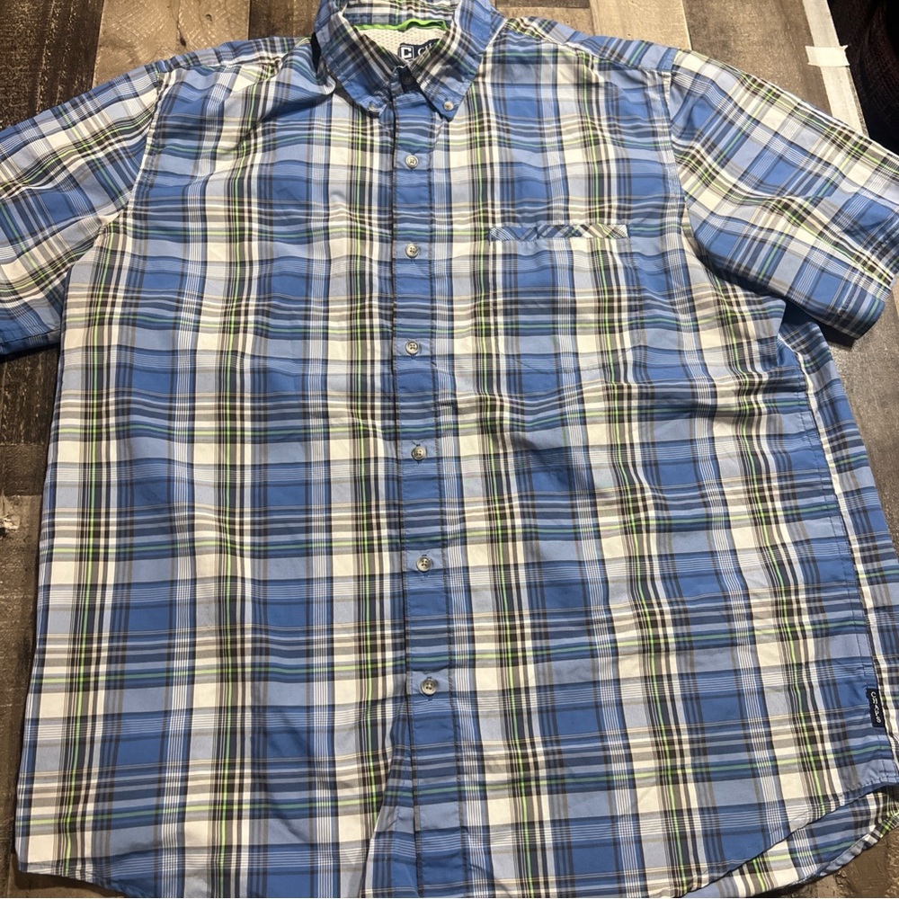 Chaps Blue and White Plaid Button Down Shirt XL